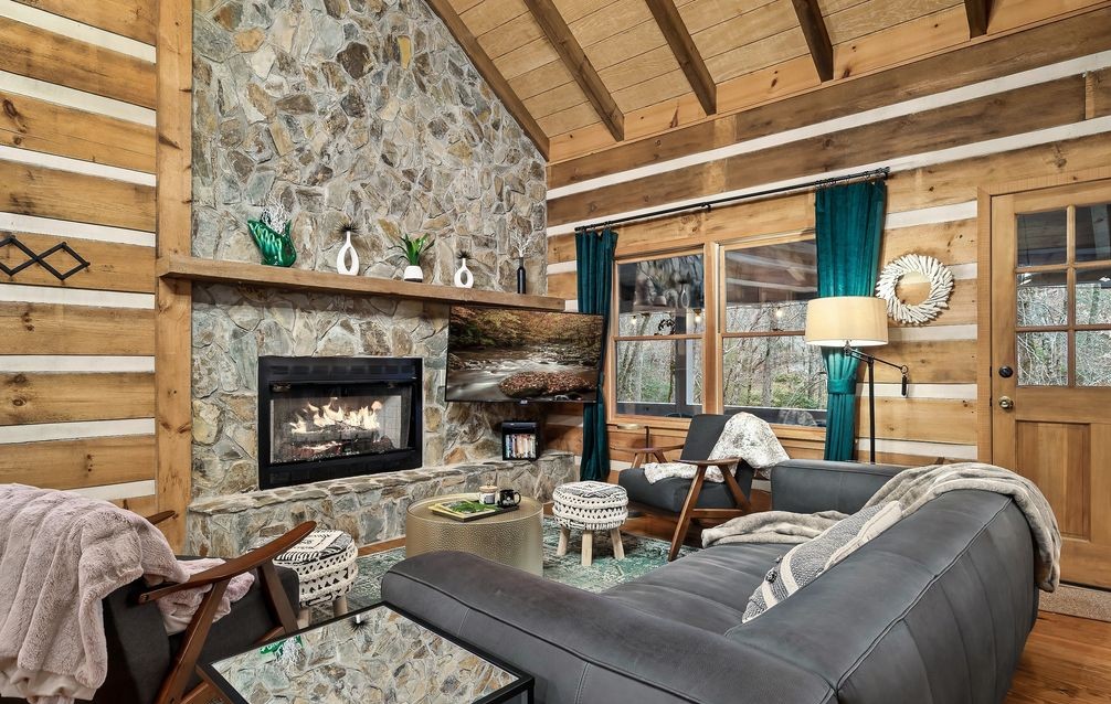 Log cabin living room interior
